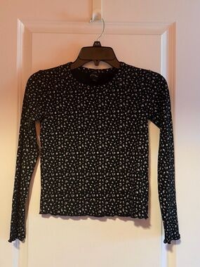 Target Black Floral Ribbed Long-Sleeve Top